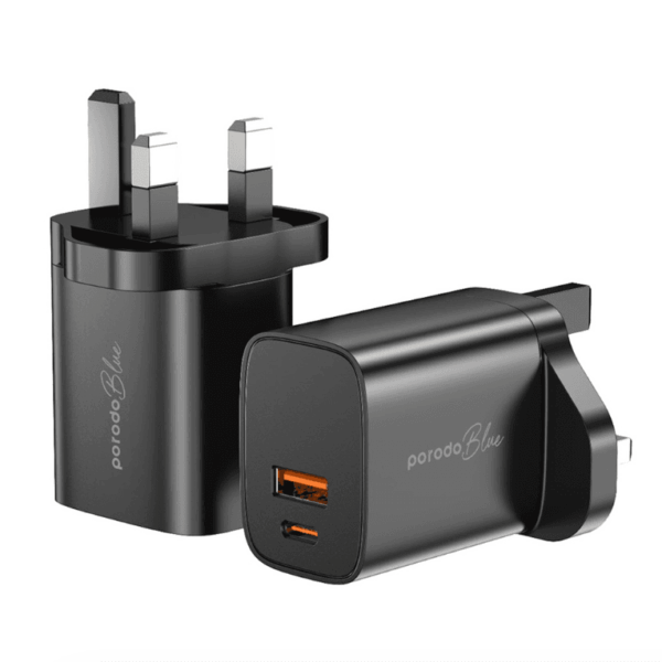 Porodo Blue Dual Port Wall Charger USB-A Quick Charge 3.0